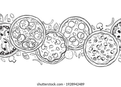 Hand Drawn Pizza.  Vector Background. Sketch  Illustration.