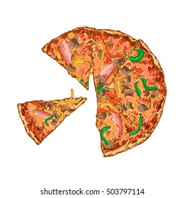 Hand drawn pizza, vector illustration