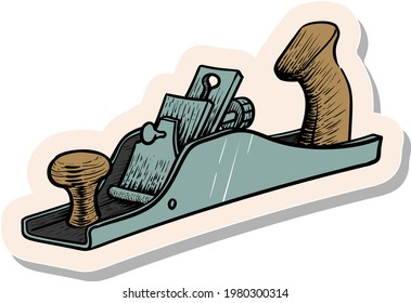 Hand drawn hand plane icon woodworking tool in sticker style vector illustration