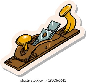 Hand drawn hand planer icon in sticker style vector illustration