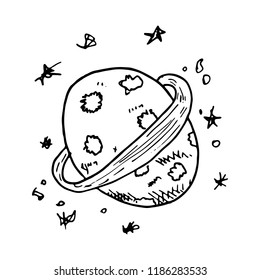 Hand drawn planet doodle icon. Hand drawn black sketch. Sign symbol. Decoration element. White background. Isolated. Flat design. Vector illustration.
