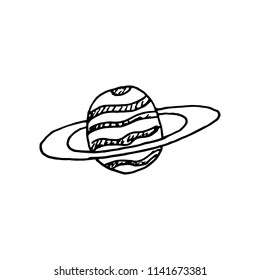 Hand Drawn planet doodle. Sketch style icon. Decoration element. Isolated on white background. Flat design. Vector illustration.