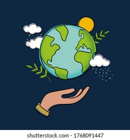 Hand drawn planet earth concept, Earth Day design.