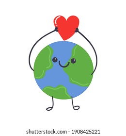 Hand drawn planet earth with heart in your hands. Love our planet concept.