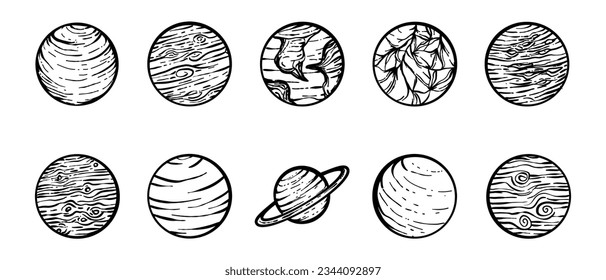 Hand Drawn Planet Illustration Vector Set