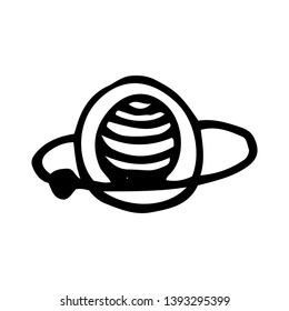 Hand Drawn planet with orbit doodle. Sketch style icon. Decoration element. Isolated on white background. Flat design. Vector illustration.