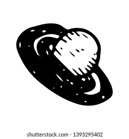 Hand Drawn planet with orbit doodle. Sketch style icon. Decoration element. Isolated on white background. Flat design. Vector illustration.