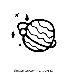 Hand Drawn planet with orbit doodle. Sketch style icon. Decoration element. Isolated on white background. Flat design. Vector illustration.