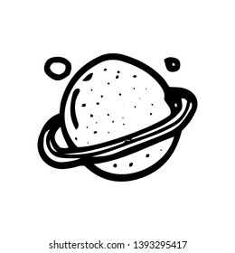 Hand Drawn planet with orbit doodle. Sketch style icon. Decoration element. Isolated on white background. Flat design. Vector illustration.