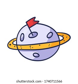 Planeta de mano con garabato de órbita. Icono de estilo de esbozo. Decoración Aislada sobre un fondo blanco. Diseño plano. Vector.