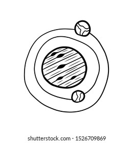Hand drawn planet, orbit and satellites isolated on a white. Vector illustration.