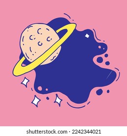 hand drawn planet with ring and text space below