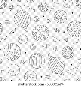 Hand drawn planets seamless pattern