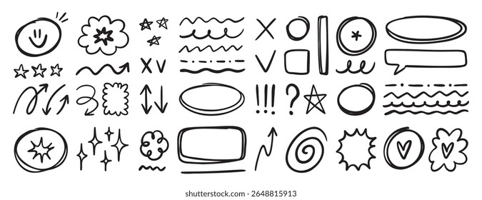 Hand drawn planner sketch doodle elements set simple design shapes. Vector illustration