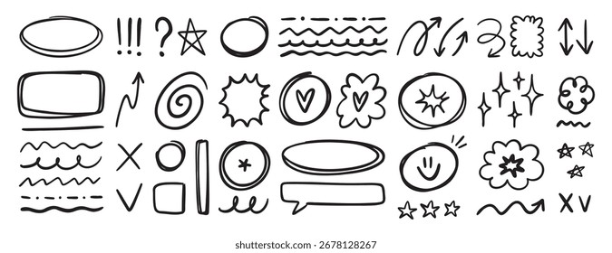 Planejador desenhado à mão esboço doodle elementos definir formas de design simples. Ilustração vetorial
