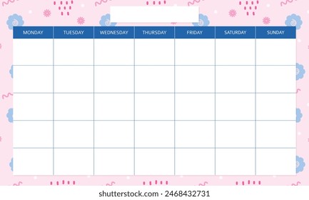 Hand drawn planner template. Monthly planner on a kawaii pastel background with floral elements.