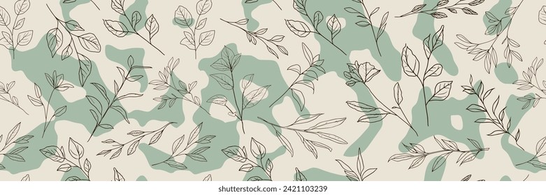 Hand drawn plant background, seamless pattern, vector design