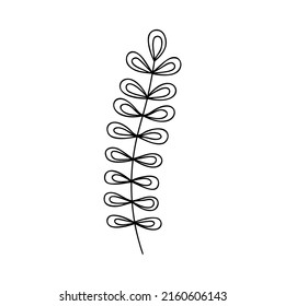 Elemento de planta dibujado a mano, ramita, pasto aislado en un fondo blanco. Doodle, simple ilustración de contorno. Se puede usar para la decoración de textiles, papel.