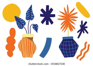 plantas dibujadas a mano naturaleza ilustración vectorial jarrón de flores