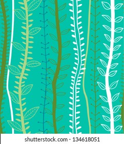 Hand drawn plants pattern in retro style. Ecological background. Vector illustration