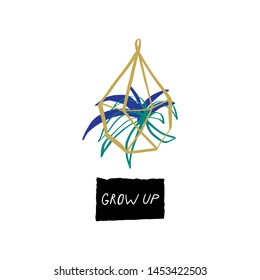 Hand drawn plants quote, decor element. Vector clipart