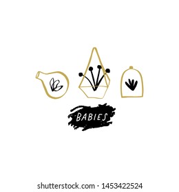 Hand drawn plants quote, decor element. Vector clipart