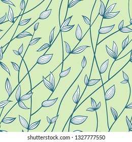 Hand drawn plants, seaweeds vector seamless  pattern, decorative simply background.