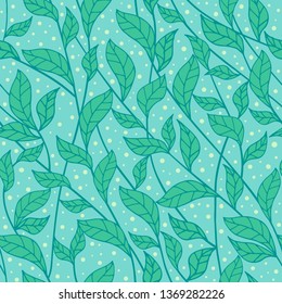 Hand drawn plants, seaweeds vector seamless  pattern, decorative simply background.