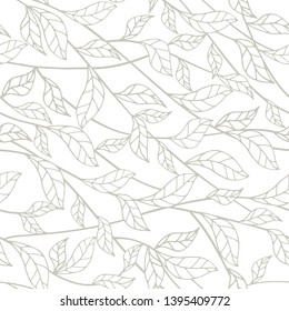 Hand drawn plants, seaweeds vector seamless  pattern, decorative simply background.