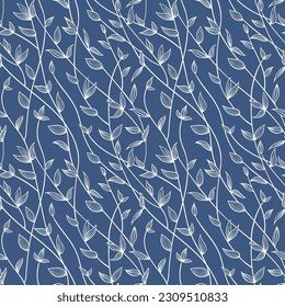 Hand drawn plants, seaweeds vector seamless  pattern,   decorative simply background.