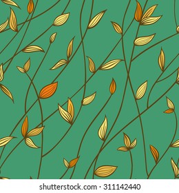 Hand drawn plants, seaweeds vector seamless  pattern,   decorative simply background