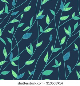 Hand drawn plants, seaweeds vector seamless  pattern,   decorative simply background