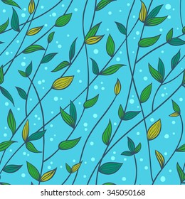 Hand drawn plants, seaweeds vector seamless  pattern,   decorative simply background