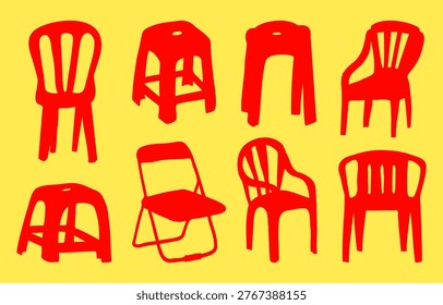 Hand drawn plastic chair illustration set inspired by street and everyday urban life. Perfect for outdoor seating, cafe visuals, social media, and lifestyle design projects.