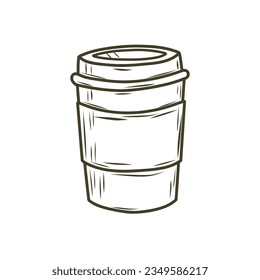 Hand drawn plastic coffee cup vector icon illustration