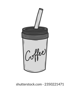 Hand drawn plastic coffee cup vector icon illustration