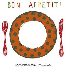 hand drawn plate with cutlery