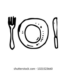 Hand Drawn plate dining doodle. Sketch style icon. Decoration element. Isolated on white background. Flat design. Vector illustration.