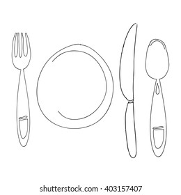 Hand Drawn Plate Fork Knife Spoon Stock Vector (Royalty Free) 403157407 |  Shutterstock