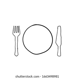 Hand Drawn Plate And Knife With A Fork Icon Doodle