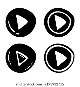 hand drawn play button icon in doodle style