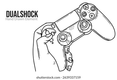 Hand drawn play station or DualShock stick vector shape, editable, black line, outline, simple design, electronic device, game