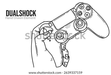 Hand drawn play station or DualShock stick vector shape, editable, black line, outline, simple design, electronic device, game