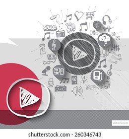Hand drawn player icons with icons background. Vector illustration