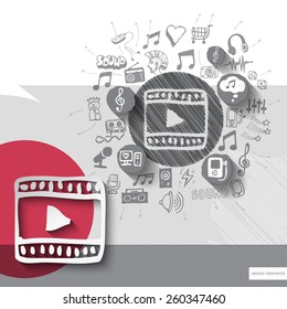 Hand drawn player icons with icons background. Vector illustration