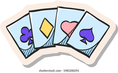 Hand drawn Playing cards icon in sticker style vector illustration