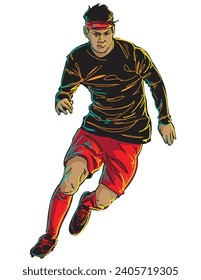 hand drawn playing football vector illustration