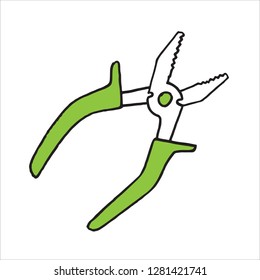 Hand Drawn pliers doodle. Sketch style icon. Flat design. Vector illustration