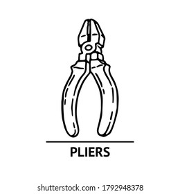 Hand drawn pliers icon. Professional labor construction tool with black and white colors