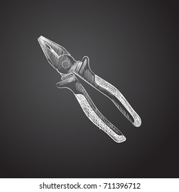 Hand Drawn Pliers Sketch Symbol. Vector Nippers Element In Trendy Style.